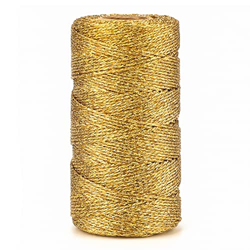 jijAcraft 328 Feet Gold String Twine - 1.5mm Metallic Ornament Thread Gift Wrapping - Inelastic Macrame Glitter Gold Cord for Gift Wrapping, DIY Crafts, Bracelets - color: Gold, size: 328 Feet