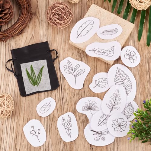 Magibeads 80 Patterns Leaf Plant Flower Water-Soluble Embroidery Patterns Stick and Stitch Spring Summer Floral Tear Away Embroidery Paper Wash Away for Hand Sewing Beginners Starts Adult - color: Leaf