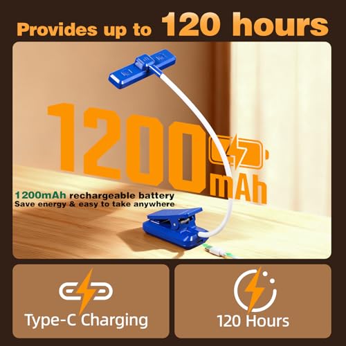 VAVOFO 24 LEDs Rotatable Book Light, Rechargeable Clip Reading Lamp - color: Royal Blue
