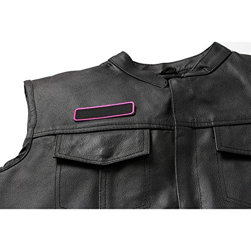 Blank Name Tag Patch Pink Border - By Ivamis Trading - 3.5x1 inch - Twill Fabric - Paper Backing - Embroidered and Laser Cut Borders (P4830) - color: Black,Pink, size: Small 3.5x1 inch