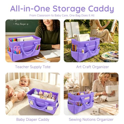 AKAYOK Craft Storage Tote Bag with 10 Pockets,Sturdy Art Supply Organizer - color: Purple