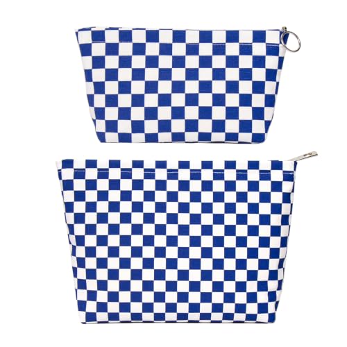 getgto 2 Pcs Makeup Bags, Large Cosmetic Bag Travel Toiletry Bag - color: Blue Checker