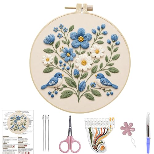ARTopet Embroidery Kit for Adults Beginners Flower DIY Craft Starter Set Cotton Needlepoint Set with 7.87In Hoop Threads Tools Perfect Gifts for Hobbyists to Create Wall Art-Birds - color: Birds