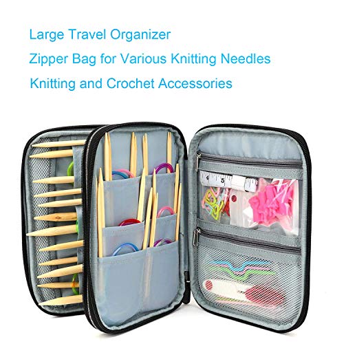 New Knitting Needls Case Without Hooks and Accessories,Zipper Storage Organizer Bag with Web Pockets for Various knitting Needles/Knitting Accessories/Crochet Hook Kit Tool,Lightweight,Easy to Hold