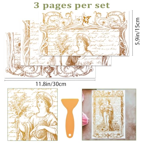 3 Sheets Queen Rub on Transfers for Crafts and Furniture 12×6inch Vintage Baroque Lace Border Furniture Transfer Stickers for Wood Furniture Cabinet Dressers Home Decor - style: Queen