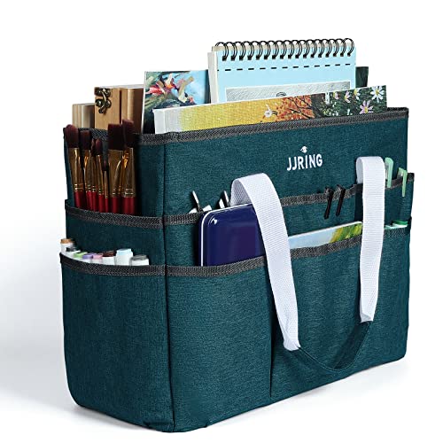 JJRING Craft Organizer Tote Bag Large Art Storage Caddy Bluish Green - color: Bluish Green, size: Large