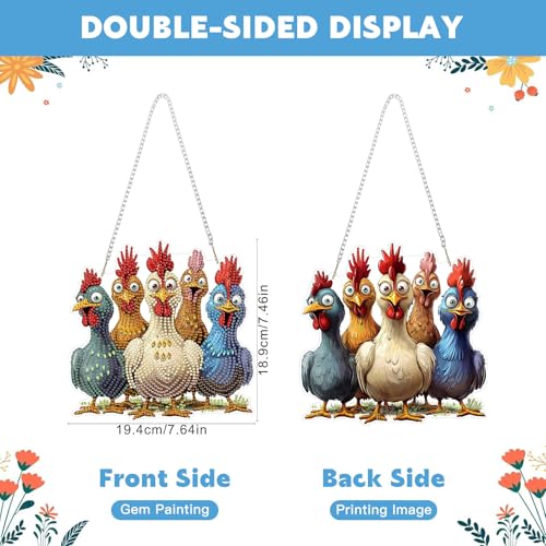 NAIMOER Chickens Diamond Art Hanging Kits for Adults, 5D Special Shaped Rhinestone, DIY Acrylic Spring Diamond Art Painting Window Pendants Home Garden Wall Hanging Ornament Kits, Double Sided - color: Easter 03