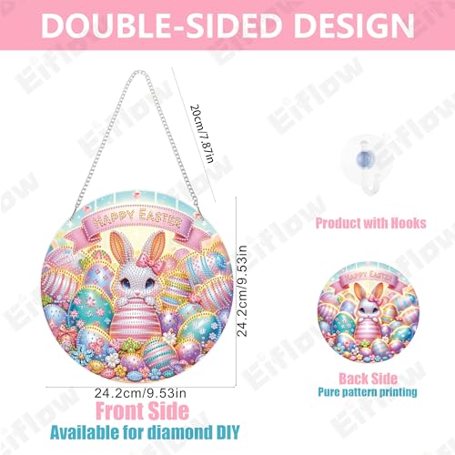Eiflow Acrylic Diamond Art Hanging Kit for Adults, DIY Diamonds Painting Door Hanger Board Kit, Special Crystal Diamond Art Painting Pendant Ornament (Happy Easter) - color: Happy Easter