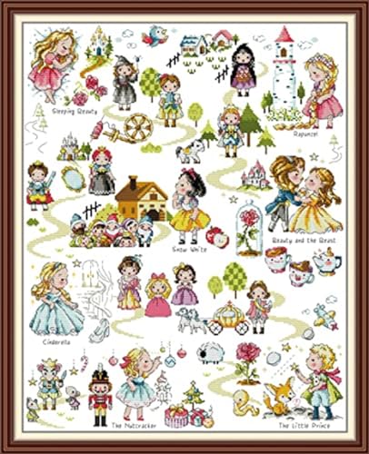 Rosyfoxes Cross Stitch Kits Stamped Full Range of Embroidery Starter Kits for Beginners DIY 14CT 2 Strands - Printed kit Fairy Tale World(Printed) 18.11×22.44 inches - color: Fairy tale world(printed)18.11×22.44 inches
