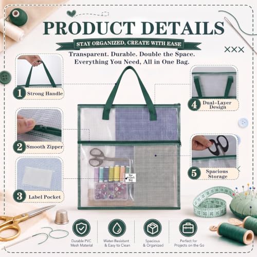 Cosblank 16x16inch Sew Project Bag Jumbo Needlepoint Project Bag, Green - color: Green