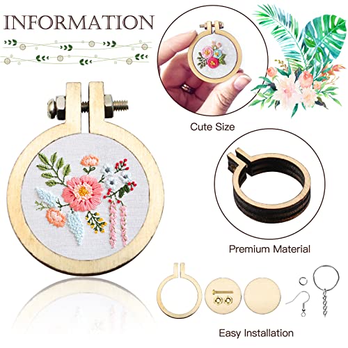 ZOCONE 20 Packs Mini Embroidery Hoops, Small Ring Tiny Embroidery Hoops with Keychain Earring Hooks Jump Rings, Round Wood Hoops for DIY Embroidery Necklace Jewelry Pendant and Keychain - style: 20 Pack Round Hoops+Accessories