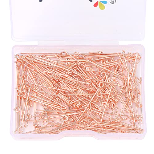 BEADIA Rose Gold Plated Open Eye Pins Non Tarnish 25mm 200pcs for Jewelry Making Findings - color: Open Eye Pins Rose Gold, size: 25x0.7mm
