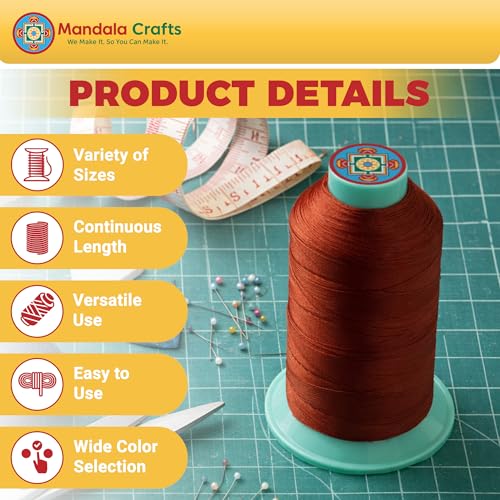 Mandala Crafts Size 69 210D T70 Gold Bonded Nylon Thread, 1500 YDs - color: Gold, size: T70 #69 210D/3 1500 Yards