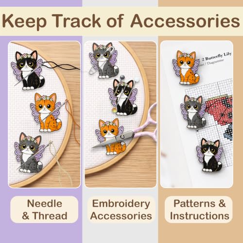 Kraftex Magnetic Needle Minder. Needleminder for Embroidery & Sewing. Cute Needlepoint Accessories. Magnetic Needle Holder for Cross Stitch. Cute Magnet Pin Gift - color: Whimsical Cats
