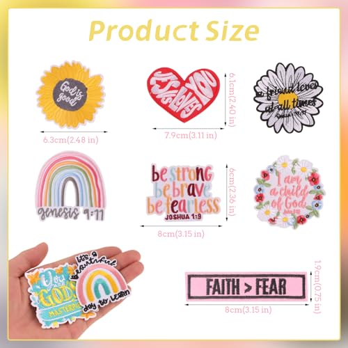12Pcs Bible Verse Iron On Patches, Christian Embroidered Patches Inspirational Religious Quotes Sewing Applique for Trucker Hat Clothing Jackets - color: 12Pcs Christian