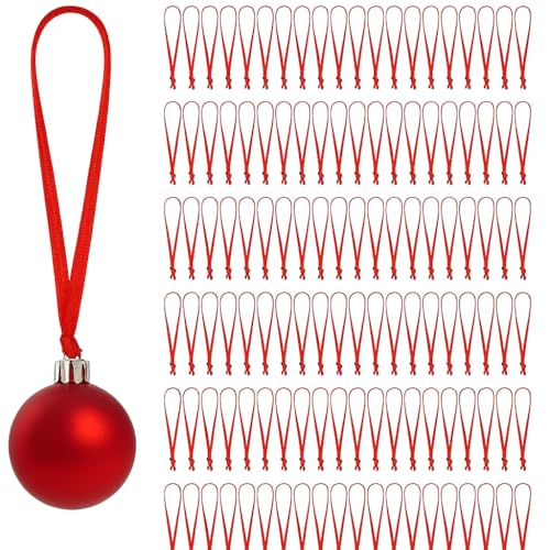 100Pcs Christmas Ornament Ribbon Hangers, Hand Tied Christmas Ornament String Ribbon Loops for Ornament Hanging Christmas Tree Hanging Decorations Red, and DIY Crafts, Red Ribbon Ornament Hangers