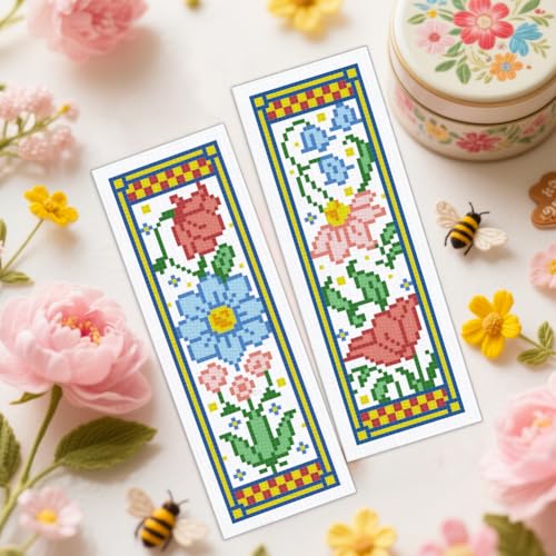 ORIGACH 6 Set Medieval Garden Flower Cross Stitch Bookmark Kit for Beginner - style: Medieval Garden Flower