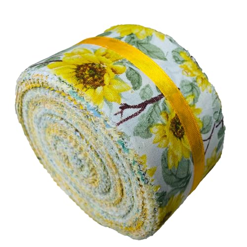 100% Cotton Jelly Roll Fabric Strips for Quilting and Sewing-Yellow Floral - color: Yellow Floral