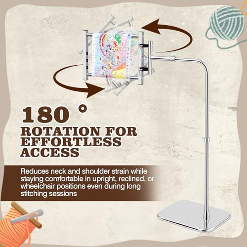 Novabright Adjustable Embroidery Stand with Side Clamp—Needlework Frame Holder for Cross Embroidery, Punch Needle, and Hand Sewing Projects Fits Scroll Rods up to 20 Inches & Q-Snap Frames