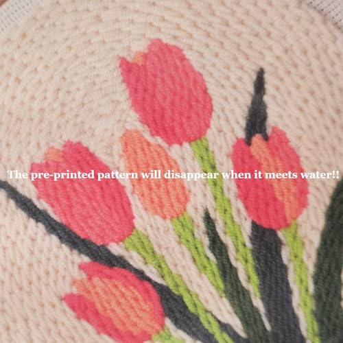 Esffaci Punch Needle Kit for Adults Beginner Starter Punch Embroidery Kit with Flower Tulip Pattern DIY Punch Stitch Supplies with Stamped Fabric Yarn Hoop Tool Instruction - color: Tulip