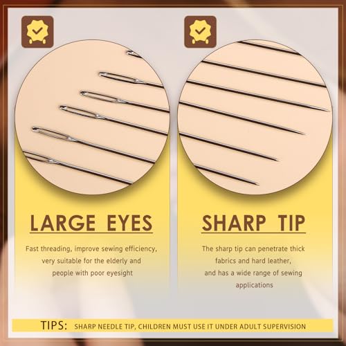 24 PCS Large Eye Sewing Needles, 3 Size Leather Embroidery Sharp Needle - size: 2.05,2.36,2.56in,24pcs