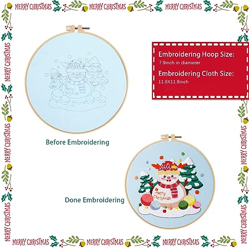 4 Sets Christmas Embroidery Starter Kit with Pattern for Beginners,Merry Christmas Embroidery Kit Ornaments, DIY Cross Stitch Set with 4 Plastic Embroidery Hoops,Color Threads,Tools and Instructions - color: Xmas White Beige Blue