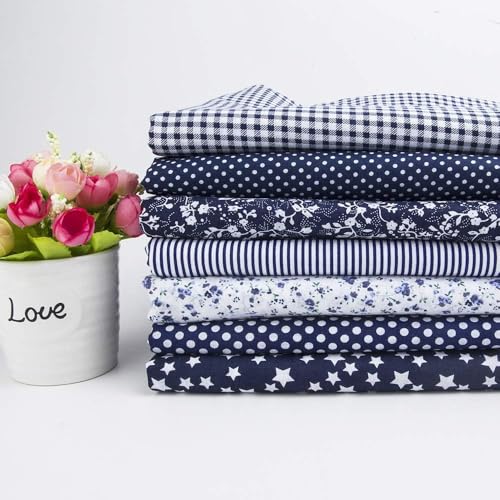 Cotton Fabric DIY Making Supplies Quilting Patchwork Fabric Fat Quarter Bundles DIY for Quilting Cotton Patchwork Cushions (Navy Blue, 20" x 40") - color: 7pcs Navy Blue, size: 20" x 40"