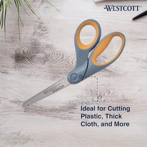 Westcott 8" Bent Craft Scissors with Titanium-Bonded Blades for Heavy-Duty Use (Yellow/Gray) - style: 8" All Purpose "Bent"