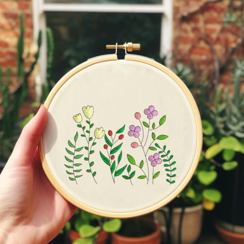 INFUNLY 12pcs Wildflower Water Soluble Embroidery Stabilizer 4 Sheets Self Adhesive Washable Stabilizer with Pre-Printed Spring Plant Hand Sewing Stabilizer for Embroidery Stick Stitch Transfer Paper