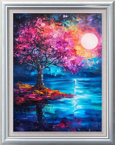 Leczany Cross Stitch Stamped Kits for Beginners Adults or Kids Patterns Craft Kit Needlepoint Full Range of Embroidery Starter Kits for DIY 11CT 3 Strands | Trees and Moon 13×17.3 inches - color: 11CT Stamped kits,Trees and Moon 13×17.3 inches