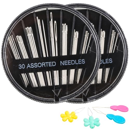 Hekisn 60-Pack Premium Hand Sewing Needles Set, 6 Sizes Embroidery Needles Kit with Threaders, Assorted Large Eye Sewing Needles for Repair, DIY, Art & Craft Projects(Black) - color: Black
