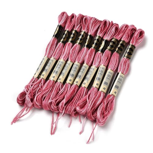 Cross Stitch Floss 10 Skeins Variegated Embroidery String 6 Strands Segment Dyed Polyester for Friendship Bracelet Needlepoint Sewing Knitting Crafts (Medium Violet Red) - color: Medium Violet Red