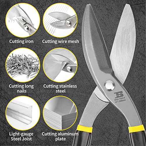 12" Straight Pattern Tin Snips, Flat Blade Metal Cutters, Straight Shears - size: 12 Inch