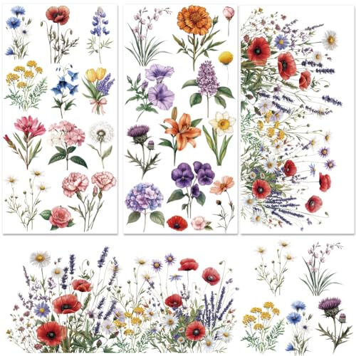 3 Sheets Flower Rub on Transfer Vintage Floral Rub on Transfers Vivid Flower Decal Stickers Durable Waterproof Redesign Furniture Sticker for Wood Furniture Wood Home Paper DIY Craft - style: Colorful Flower Clusters