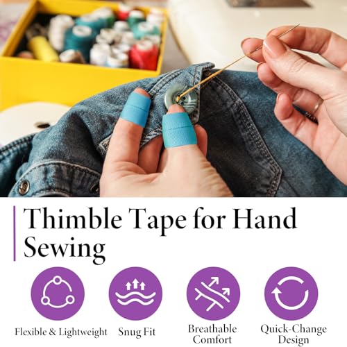 4 Rolls Thimble Tape, Adjustable Finger Protectors for Hand Embroidery Quilting Self-Adhesive Fabric Thimbles for Hand Sewing, Knitting Bandage for DIY Notions & Supplies