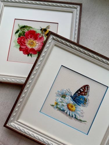 RIOLIS - Fragile Beauty 2220, Floral Cross Stitch Kits 6"x 6", Cross Stitch Kits for Beginners & Advanced, Crossstitching Kits Adult, Counted Stitching Kits, Butterfly Embroidery Kit - style: Fragile Beauty 2220