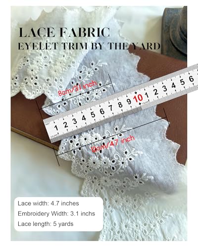 5 Yards 4.2" Cotton Pleated Eyelet Lace Trim for Sewing (Beige) - color: beige
