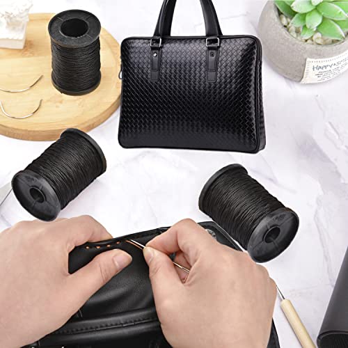 Topus Extra Strong Upholstery Repair Sewing Thread Kit and Heavy Duty Household Hand Needles, Including 7 Styles of Leather Canvas Sewing Needles and 3 Rolls Nylon Thread (70 Yard of Each Roll), Black - color: Black