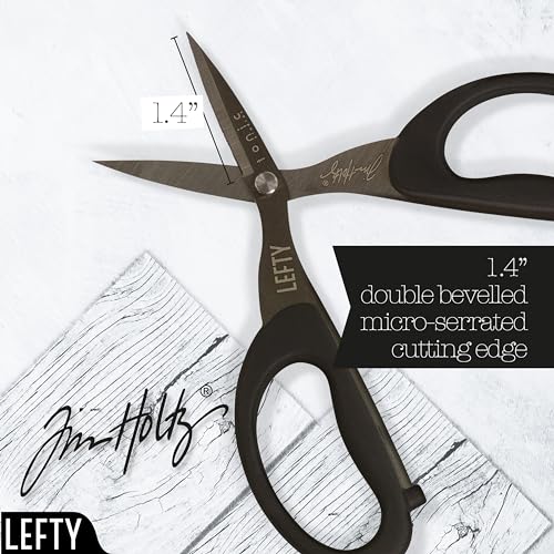 Tim Holtz Left Handed Scissors - 5 Inch Mini Snips with Micro Serrated Blade - Lefty Craft Tool for Cutting Paper, Fabric, and Sewing - Titanium with Black Comfort Grip Handles - size: 5" Left Handed