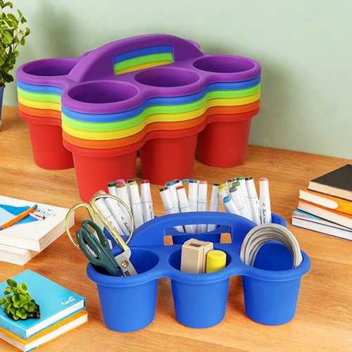 6 Pack Plastic Classroom Caddy Organizer with Handle,6 Compartment, Rainbow - color: Rainbow
