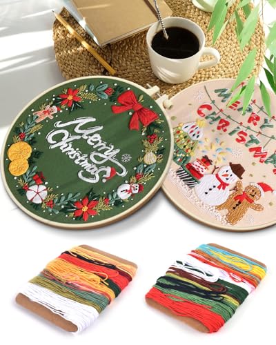 TINDTOP Christmas Embroidery Kit for Adult, Embroidery Kit for Beginners - color: Christmas 2 Pack