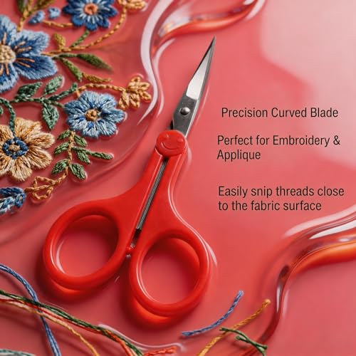 PAFASON Small Travel Sewing Crafting Scissors Set Straight Curved Tip - color: Curved 3.5in Red + Straight 4in Pink