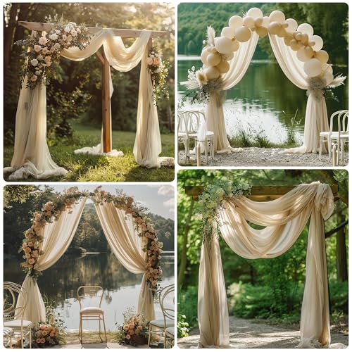Wedding Arch Draping Fabric 1 Panel Champagne Sheer Backdrop Drapes - color: Champagne, size: 1 Panel