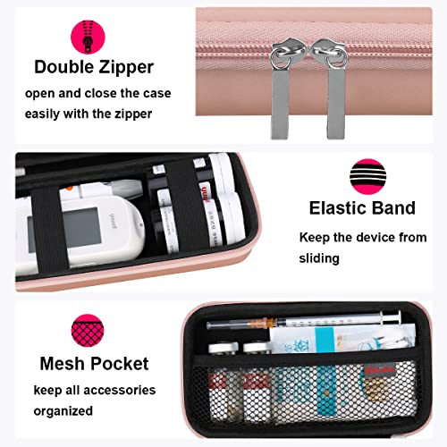 Elonbo Diabetic Supplies Travel Case for Glucose Meter Diabetes Testing Kit - color: Rose Gold