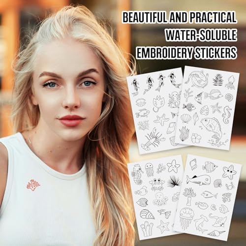 Magibeads 64 Patterns Sea Animal Fish Water Soluble Embroidery Patterns Jellyfish Koi Shell Conch Summer Ocean Beach Theme Stick and Stitch Embroidery Paper Wash Away for Beginners Starter - color: Sea Animal
