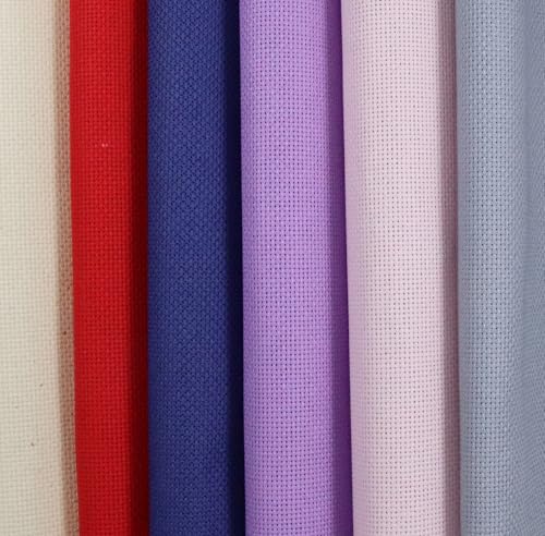 KCS 6 pc of 15" x 18" (38cmx45cm) Counted Cotton Aida Cloth Cross Stitch Fabric Rolled Box (18CT-J) - color: 18ct-j