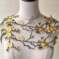 2pcs Iron on Plum Flower Applique Yellow Color Embroidery Vine of Floral for Clothing,Costumes - color: Yellow