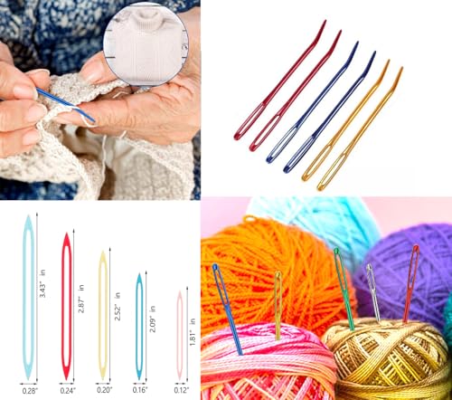 16pcs Large Eye Yarn Finishing Needles,Darning Bent Tapestry Needles,Knitting Crochet Needles for Yarn Sewing Weaving in Ends,Threading Thicker Weights of Yarn - color: 16pcs Assorted Yarn Needles