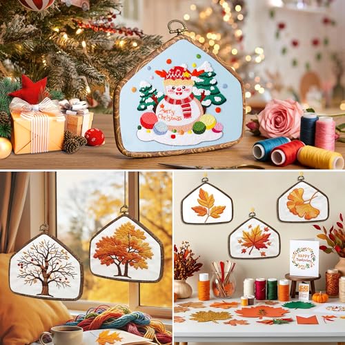 Decorative Embroidery Hoop - 3 House Pieces 7.3*5.7 inch Cross Stitch Hoops Set, Resin Embroidery Frame for Display Sewing Craft Hanging Ornament - style: House-7.3*5.7inch-3pcs