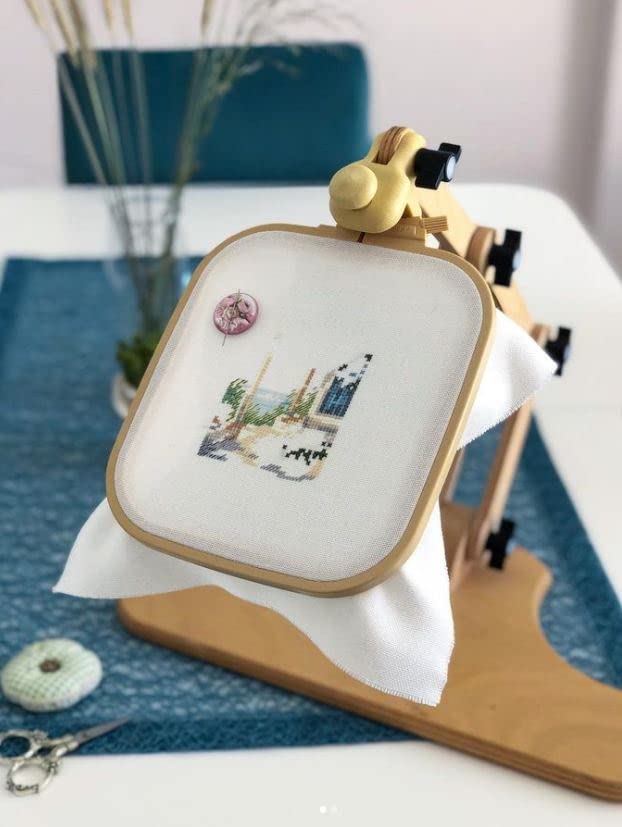 Nurge Adjustable Embroidery Table Stand, Cross Stitch Hoop Stand, Embroidery Hoop Holder. Hand Polished Natural Wood. ( Model No:190-4)